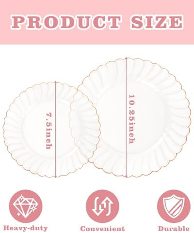 YOUBET 100PCS Rose Gold Plastic Plates for Wedding Baby Shower Party - Image 2