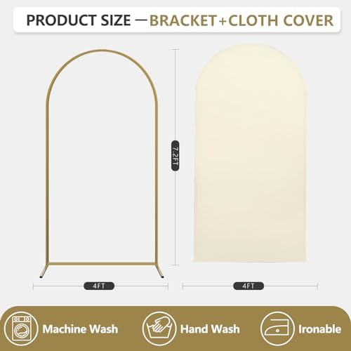 Arch Backdrop Stand and Cover Set, Metal Balloon Arch Backdrop 7.2ft, Gold Arched Stand Frame for Wedding, Parties,Birthday, Backdrop Decorations (Beige,7.2ft) - Image 2