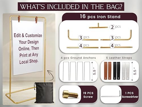OLEEK Adjustable wedding welcome sign stand - Customizable design bundle for linen sign stand - wedding sign holder - welcome wedding sign - wedding signage with 6 Leather Hanging straps - Image 7