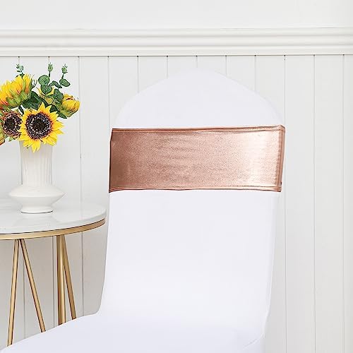 50 PCS Spandex Rose Gold Chair Sashes for Wedding Stretch Chair Bands with Buckles Universal Elastic Chairs Ties Bows for Party Folding Chairs Celebration Ceremony Christmas Events Decorations - Image 3