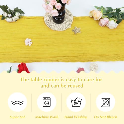 10 Pack Yellow Cheesecloth Table Runner -21*120Inch Long Boho Wedding Table Decor, Rustic Gauze Fabric Runner for Bridal Showers, Baby Showers & Parties (Sheer, Lightweight, Wrinkled Design) - Image 4