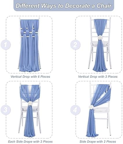 Dusty Blue Chair Sashes 16 Packs 8ft Aisle Wedding Chair Back Side Drapes - Image 3