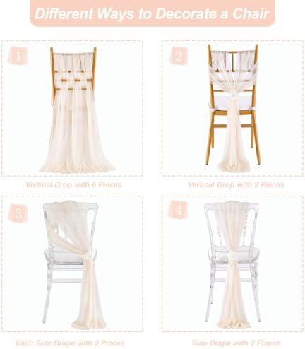 Fanqisi Champagne Chair Sashes Bows 16 Packs 8ft Long Chair Ribbons for Hotel Event Restaurant Banquet Party Chairs Decoration - Image 4