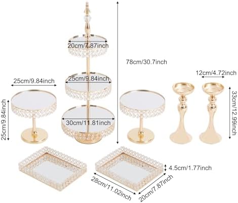 7 Pcs Crystal Cake Display Stand with Mirror, Round Dessert Display Stand - Image 2