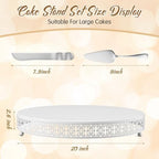 Wenqik White Metal Cake Stand 20 Inch with Cutting & Spatula - Image 2