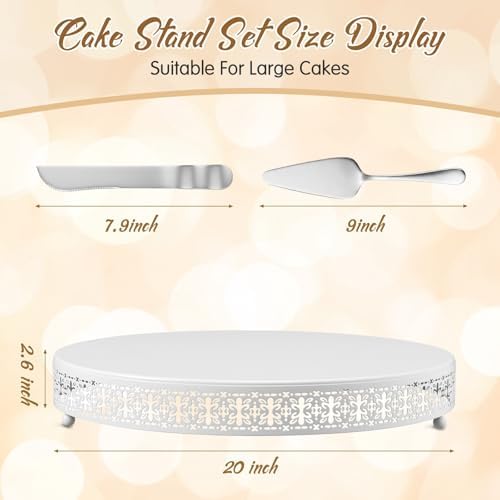 Wenqik White Metal Cake Stand 20 Inch with Cutting & Spatula - Image 2