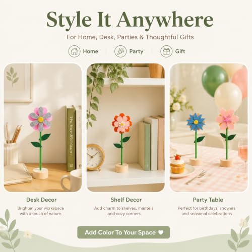 11 PCS Double‑Sided Wildflower Decorations with Wooden Base felt flowers - Image 7