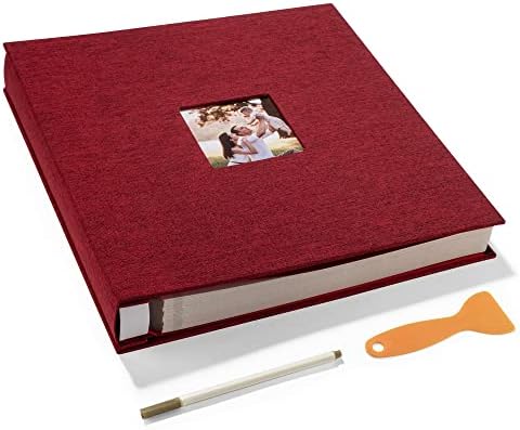 HoneyTolly Large Photo Album Self Adhesive, DIY Scrapbook Album for 600 Photos, 13"x12.6" 120 Pages Linen Cover Memory Book(Red) by HoneyTolly