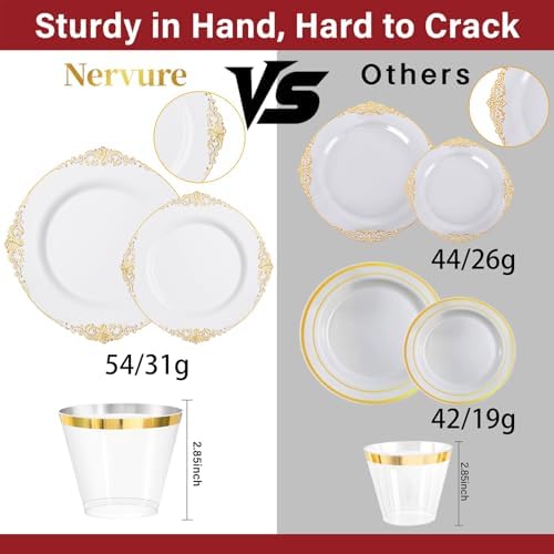 Nervure 175Pcs Gold Plastic Plates, Disposable Dinnerware Set for 25 Guests - Image 3