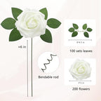 Artificial Flowers Realistic Roses, Real Looking Fake Roses with Stem for DIY Wedding Bouquets Centerpieces Bridal Shower Party Home Romantic Decorations (Milk White, Regular 3" - 200pcs) - Image 2