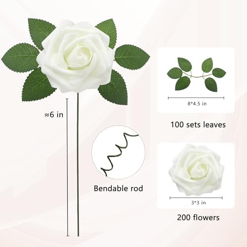 Artificial Flowers Realistic Roses, Real Looking Fake Roses with Stem for DIY Wedding Bouquets Centerpieces Bridal Shower Party Home Romantic Decorations (Milk White, Regular 3" - 200pcs) - Image 2