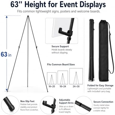 RRFTOK 3 Pack 63 in Sign Easel Stands, Instant-Fold Tripods with Bags - Image 5
