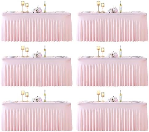 6 Pack Pink Spandex Tablecloths for Rectangle Tables 8 Foot Pink Stretch Table Cloth Rectangle 8ft Elastic Fitted Table Cover with Skirt for Wedding Baby Shower Girl Birthday Party Banquet Buffet by Suppromo