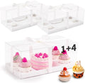 JCD 9 Pcs Clear Cupcake Boxes Combo,Cakes and Cupcakes Box 1+4 Bento Box Clear Bento Cakes Boxes Fit 4 Cupcake and 1 Mini Cake for Valentine Wedding Birthday(1+4/9Pcs) by JCD