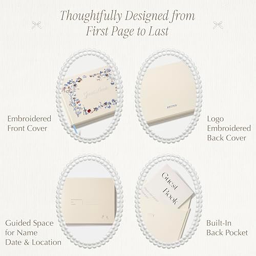 Embroidered Wedding Guest Book, 9 x 7 in, 160 Acid-Free Pages (Ivory) - Image 5