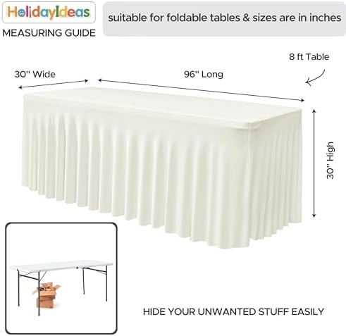 4 Pack Beige Spandex Table Covers 8ft Rectangle Ruffle Skirts for Party - Image 3