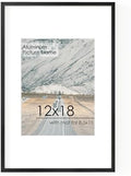 12x18 Metal Picture Frame for Wall With Mat for 8.5x11, 12''x18'' Aluminum Photo Frames With Tempered Glass for Home Decor, Minimalist Modern Poster Frame Horizontal And Vertical Formats, Black by FLYJOE