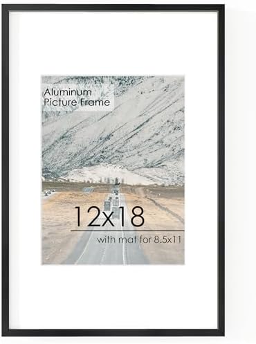 12x18 Metal Picture Frame for Wall With Mat for 8.5x11, 12''x18'' Aluminum Photo Frames With Tempered Glass for Home Decor, Minimalist Modern Poster Frame Horizontal And Vertical Formats, Black by FLYJOE
