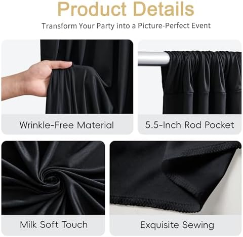 10x15ft Black Backdrop Curtains for Parties Wrinkle Free Fabric Backdrop Curtain Wedding Photo Drapes Backdrop for Birthday Party Baby Shower Bridal Shower Photography Stage Back Drop 2 Panels 5x15FT - Image 6
