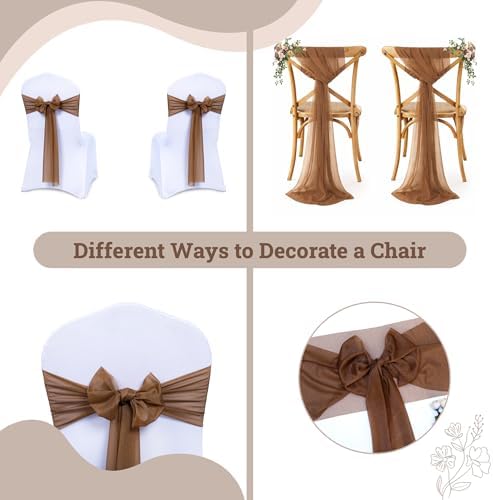 MDS Pack of 75 Chiffon Chair Sashes for Wedding & Event Décor - Mocha - Image 4