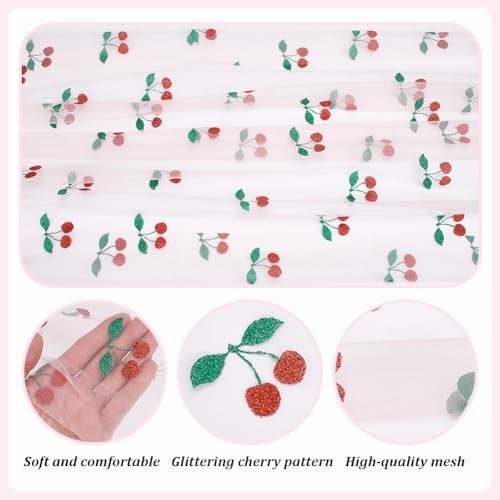 6 Pcs 29x118 Inch Cherry Shiny Glitter Tulle Table Runner, Pink Gauze Cherry Themed Party Decorations Tablecloth for Cake Birthday Party Baby Shower Wedding Christmas - Image 3