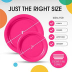Party Solids Exquisite Hot Pink Mixed Paper Plates - 7" & 9", 200 Pack (100 each), 350 GSM - Image 3