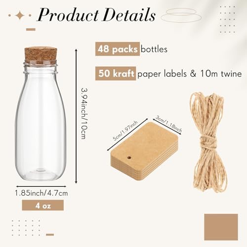 Roshtia 48 Pcs 4oz Plastic Potion Bottles with Cork Lids Clear Mini Jars - Image 2