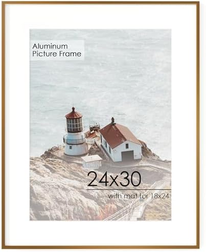 24x30 Metal Picture Frame for Wall With Mat for 18x24, 24''x30'' Aluminum Photo Frames With Tempered Glass for Home Decor, Minimalist Modern Poster Frame Horizontal And Vertical Formats, Bronze by FLYJOE