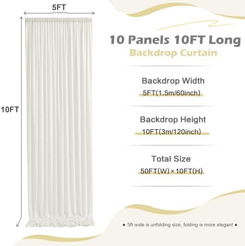 50ft x 10ft Wrinkle Free Ivory Backdrop Curtain for Parties, 10 Panels 5x10ft Silky Polyester Ivory Wedding Backdrop Drapes Photo Back Drop Cloth for Birthday Baby Shower Photography Background - Image 5