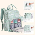 BabbleRoo Diaper Bag Backpack - Baby Essentials Travel Tote - Multi Function Water Resistant Diaper Bag, Travel Essentials Baby Bag with Changing Pad, Stroller Straps & Pacifier Case - Green Birdy - Image 5