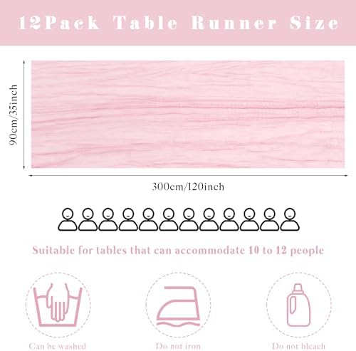 Light Pink 12 Pcs Cheesecloth Table Runner 10FT Runner for Tables Gauze Fabric 35 x 120 Inches Long Boho Table Runner Decoration Rustic Sheer Runner for Wedding Birthday Baby Shower Party (Light Pink) - Image 3