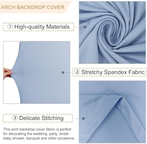 FANPROMS Dusty Blue Arch Cover 7.2FT Spandex Fitted Arch Backdrop Cover Chiara Backdrop Covers for Round Top Arched Frame Balloon Arch Stand Covers Fabric for Baby Shower Party Ceremony Decoration - Image 4