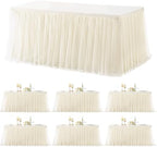 6 Pack Champagne Table Cloth for 8 Foot Rectangle Tables, Stretch Fitted Tulle Table Covers Skirt, Rectangular Ruffle Tutu Tablecloth Wedding Banquet Baby Shower Cake Tablecloths Decorations by Tao-GePartyDecorations