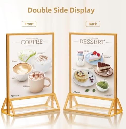 PPH-Sisy 4x6 Acrylic Sign Holders 12 Pack Gold Picture Frames Table Top Sign Holders Flyer Menu Holder, Double-Sided Photo Frames Clear Display Stand for Wedding Party Home Office - Image 4