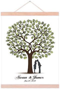 Customized Wedding Guest Book Lover Kissing Under the Tree DIY Guest Sign in Book Fingerprint Canvas Painting with Wooden Hanger for Wedding Gift Party Decor-80x120cm by Unknown