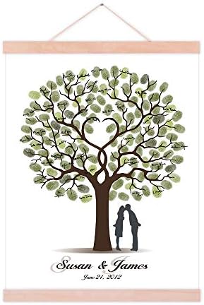 Customized Wedding Guest Book Lover Kissing Under the Tree DIY Guest Sign in Book Fingerprint Canvas Painting with Wooden Hanger for Wedding Gift Party Decor-80x120cm by Unknown