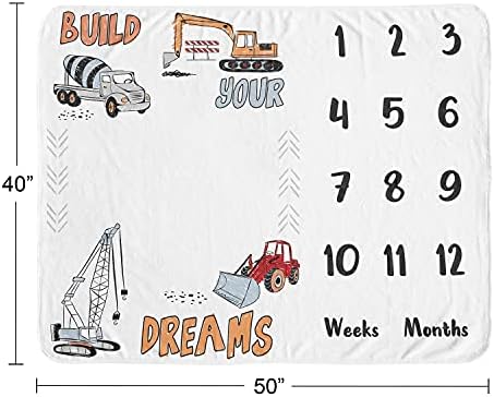 Sweet Jojo Designs Construction Truck Boy Milestone Blanket Monthly Newborn First Year Growth Mat Baby Shower Memory Keepsake Gift Picture - Grey Yellow Orange Red Blue Transportation Chevron Arrow - Image 4