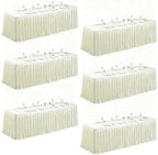 6 Packs Ivory Satin Tablecloths Rectangle 8FT, Glitter Spandex Fitted Stretch Table Covers Wrinkle-Free Floor Length Shimmer Table Skirt for Weddings Parties Baby Shower Banquets Vendor Events by Partisky