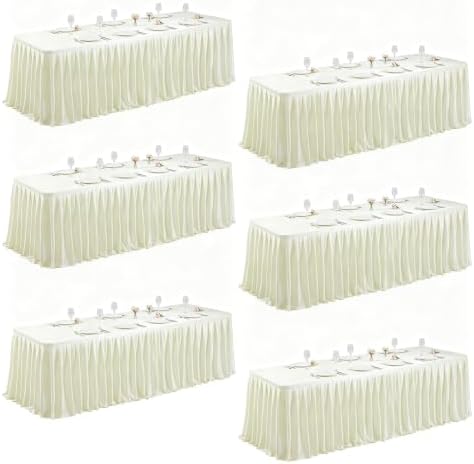 6 Packs Ivory Satin Tablecloths Rectangle 8FT, Glitter Spandex Fitted Stretch Table Covers Wrinkle-Free Floor Length Shimmer Table Skirt for Weddings Parties Baby Shower Banquets Vendor Events by Partisky