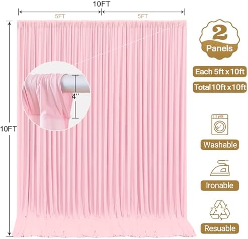 10x10ft Pink Backdrop Curtain Panels for Parties - Wrinkle Free Polyester Photo Curtain Backdrop Wedding Back Drop Fabric Drapes for Party Decorations Background for Photography - Image 6