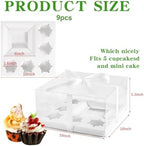 JCD 9 Packs Cake Cupcakes Combo Box 1+5 Cupcake Containers with Gift Ribbon Bento Clear Boxes (5 Cupcakes with a mini Cake) (1+5/9Pcs) - Image 3