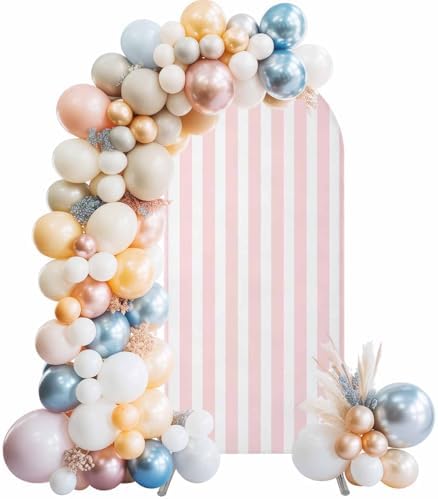Pink and White Striped Arch Backdrop Cover 7.2 FT, Gradient Wedding Arch Cover Stretchy Backdrop Stands Covers for Birthday Party Ceremony Banquet Decor - Image 2