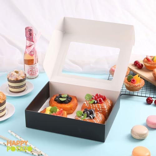 HAPPY POTATO 25 Cookies Box 10x8x2.5 Inch, Black Bakery Boxes with Window - Image 3
