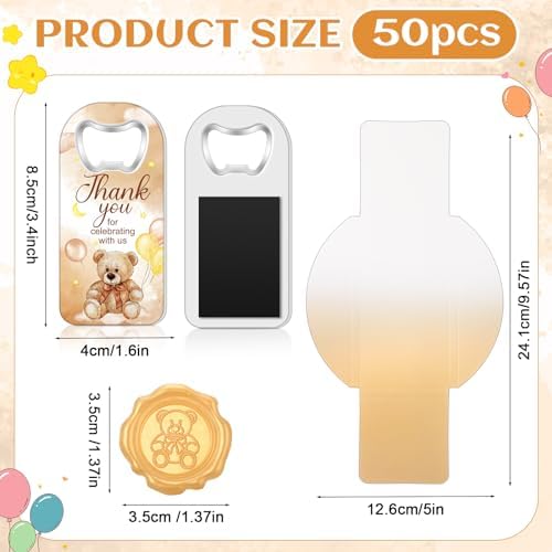 50 Sets Bear Baby Shower Favors Baby Shower Bottle Opener Favors Thank You Handheld Bottle Opener with Wax Sticker Gift Box for Guests Wedding Return Gifts - Image 2