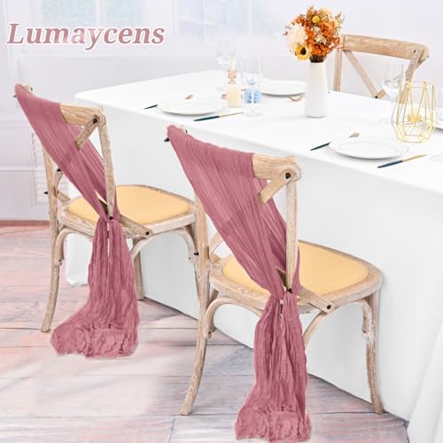 50 PCS Cheesecloth Chair Sashes Bows Wedding Aisle Decorations Chair Ribbon Ties Back Sash for Wedding Party Events Banquet Chair Cover Decoration (Dusty Rose) - Image 4