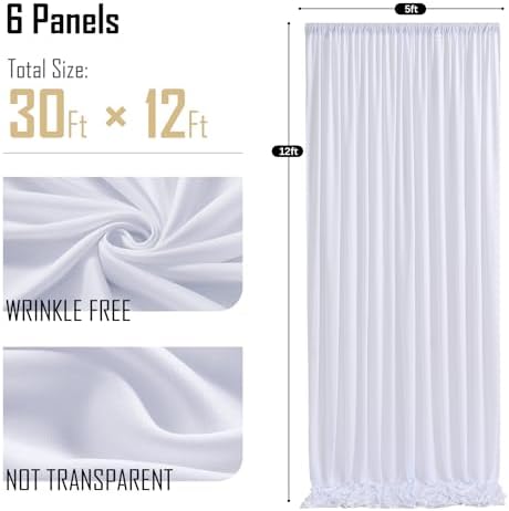 gogoparti 30x12ft White Backdrop Curtain for Wedding Parties, 6 Panels (5x12 ft Each) Wrinkle-Free Dackdrop Curtains, Silky Draping Fabric for Birthday Party, Baby Shower, Photo Background - Image 6