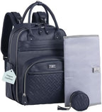 BabbleRoo Leather Diaper Bag Backpack - Baby Essentials Travel Baby Bag, Multi function, with Changing Pad, Stroller Straps & Pacifier Case – Unisex, Midnight Blue by BabbleRoo