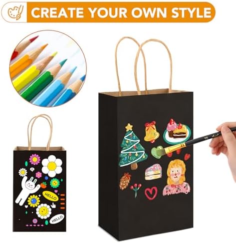 XPCARE Black Paper Bags with Handles, 200Pcs 5.25x3.25x8.25'' Kraft Bags - Image 6