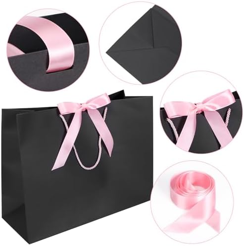 EUSOAR Large Gift Bags, 25pcs 16"x6"x12" Black With Handles for Shopping, Wedding, Baby Shower, Birthday Party - Paper Treat Bags Bulk With Ribbon - Image 3