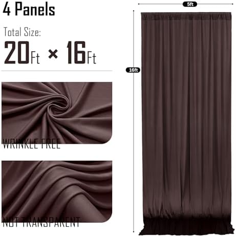 20x16ft Brown Backdrop Curtains for Wedding Party, 4 Panels 16 ft Long Back Drop Cloth, Wrinkle-Free Polyester Drapes for Birthday, Baby Shower, Stage Photography Background - Image 5
